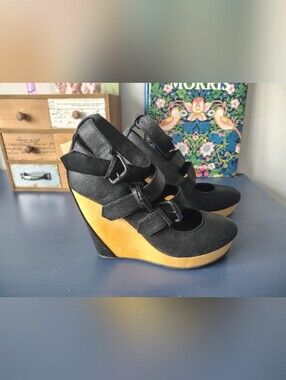 Matiko Black Wedge Platform Leather Mary Jane